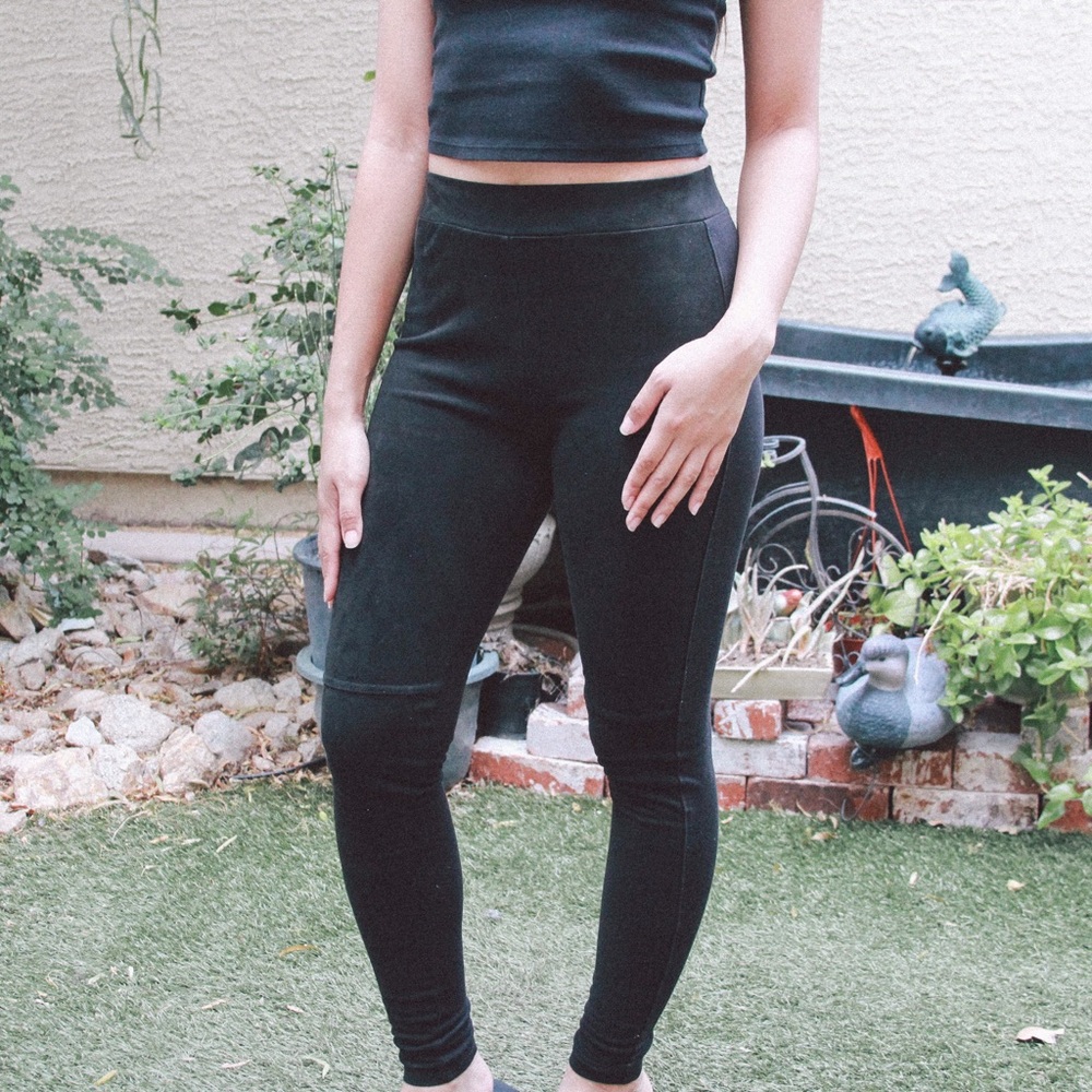 H&M Black Suede Contrast Leggings